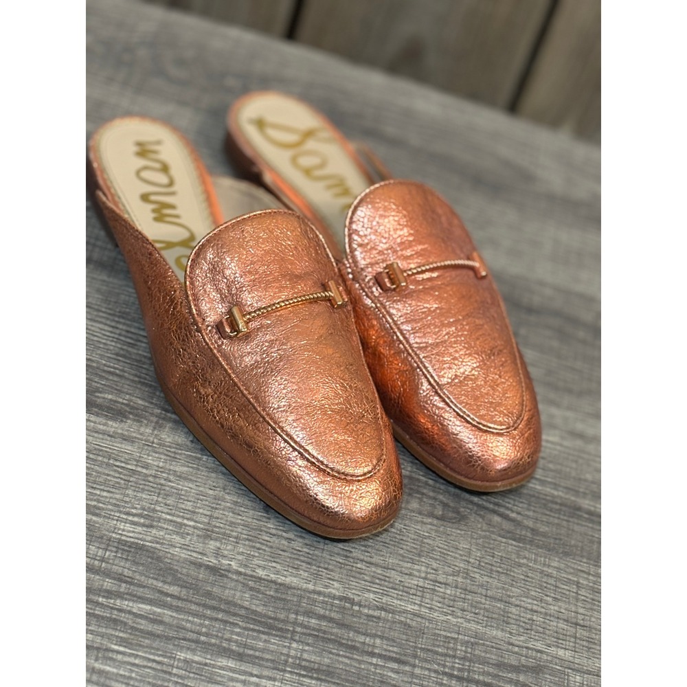 Sam Edelman Laurna Rose Gold‎ Metallic Leather Mule Loafers Bit Detail Womens 6M